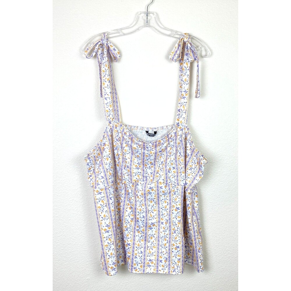 Bloomchic Women's Baby Doll Halter Top Size 18-20 Floral Smocked Straps Tie